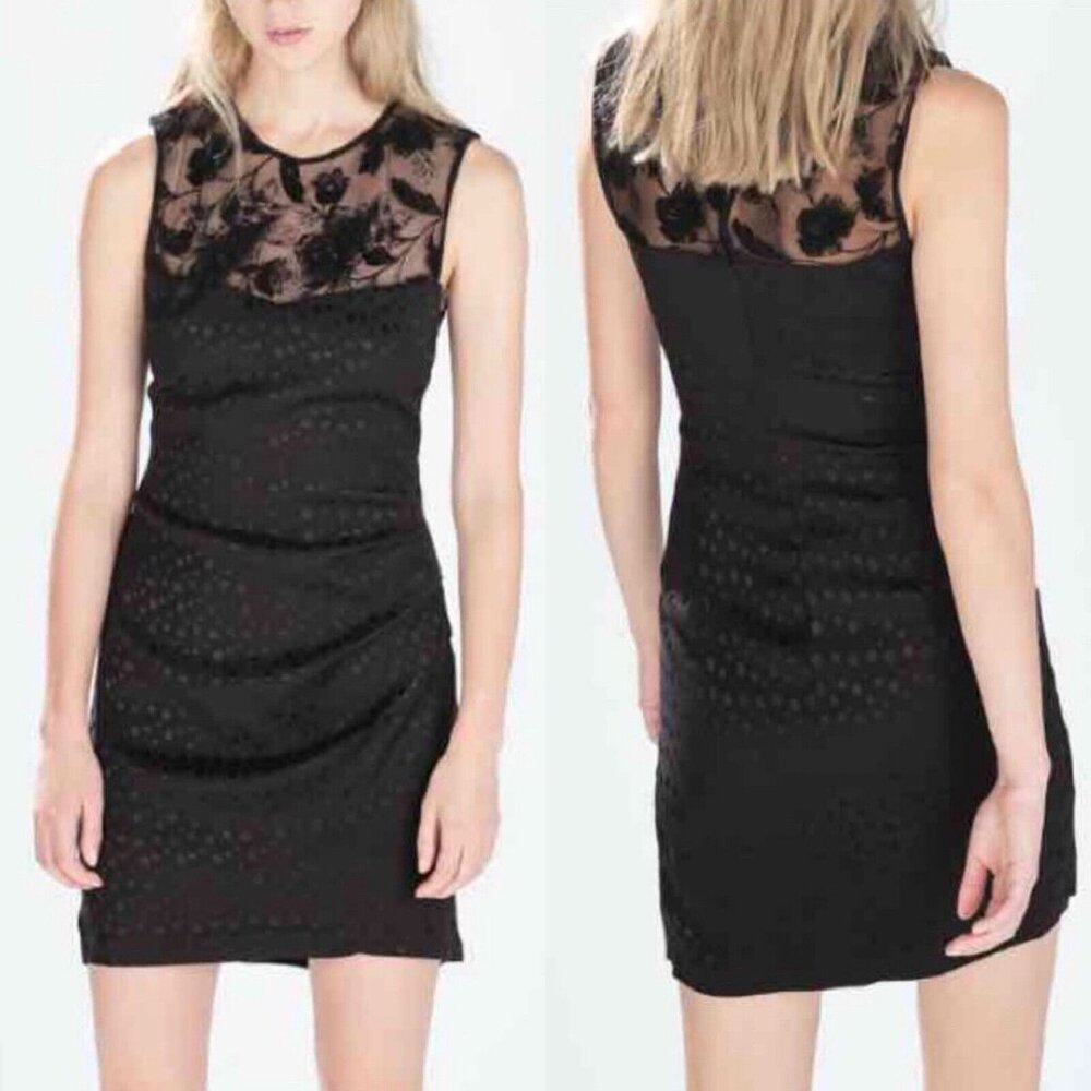Zara Trafaluc Black Sheath Mini Lace Detail Cocktail Dress